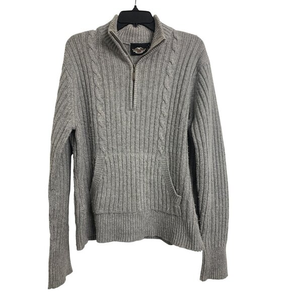 Harley Davidson Sweaters - Harley Davidson Gray Quarter Zip Knit Sweater Size XL